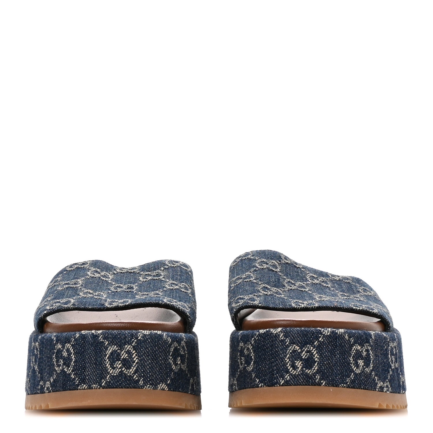 Gucci New Denim GG Monogram Angelina Platform 55mm Slide Sandals 37 Blue Tea 3 of 9