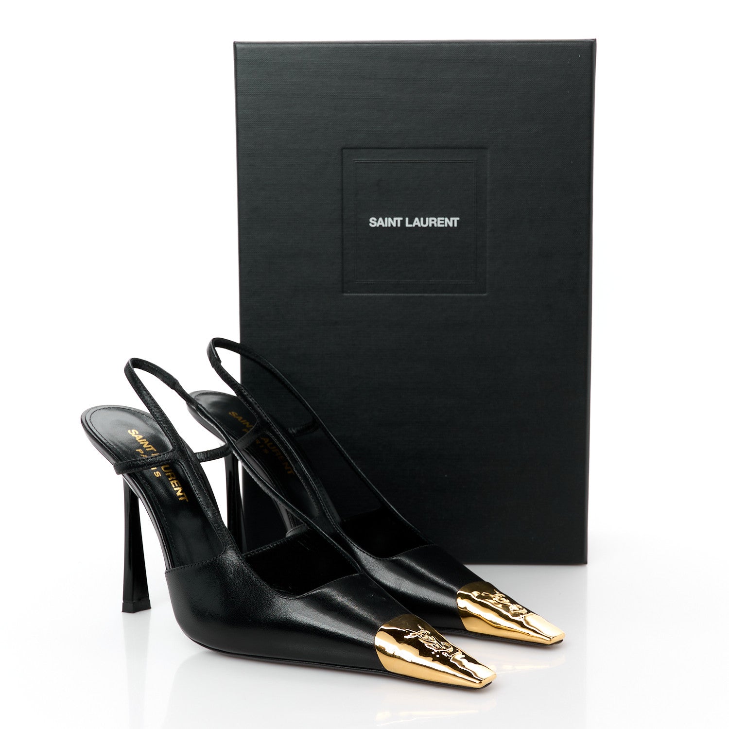 Saint Laurent Smooth Calfskin Jeanne 110 Slingback Pumps 36 Black Gold 10 of 10