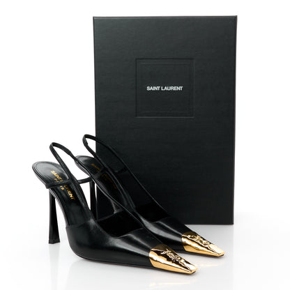 Saint Laurent Smooth Calfskin Jeanne 110 Slingback Pumps 36 Black Gold 10 of 10