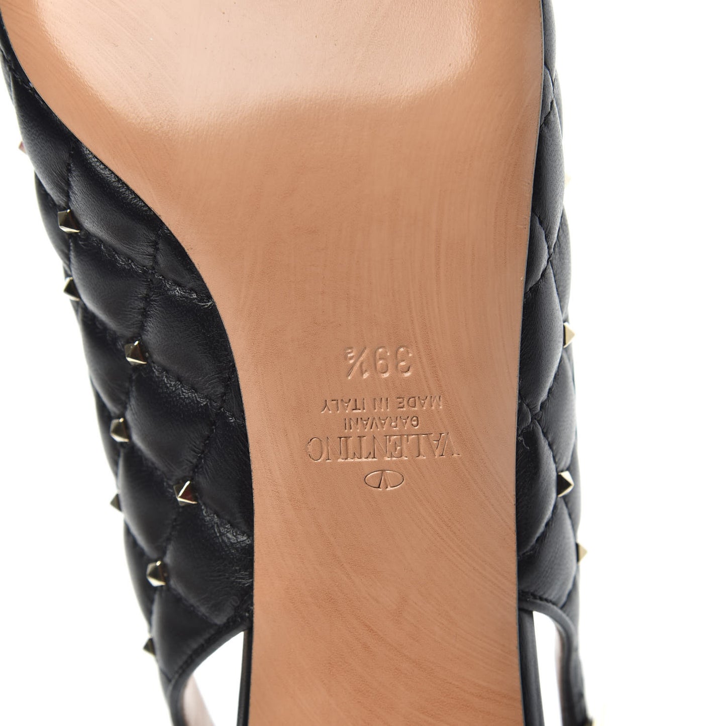 Nappa Quilted Rockstud Spike Slingback Low Heel Pumps 39.5 Black