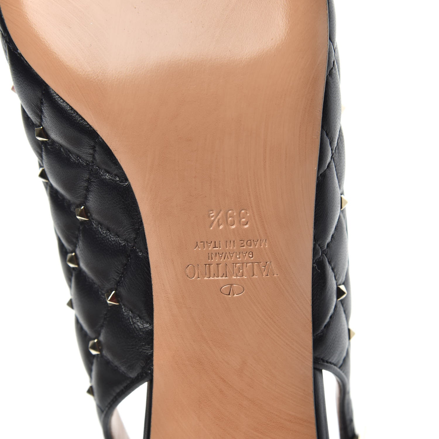 Valentino Garavani Nappa Quilted Rockstud Spike Slingback Low Heel Pumps 39.5 Black 8 of 9
