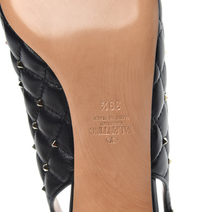Valentino Garavani Nappa Quilted Rockstud Spike Slingback Low Heel Pumps 39.5 Black 8 of 9