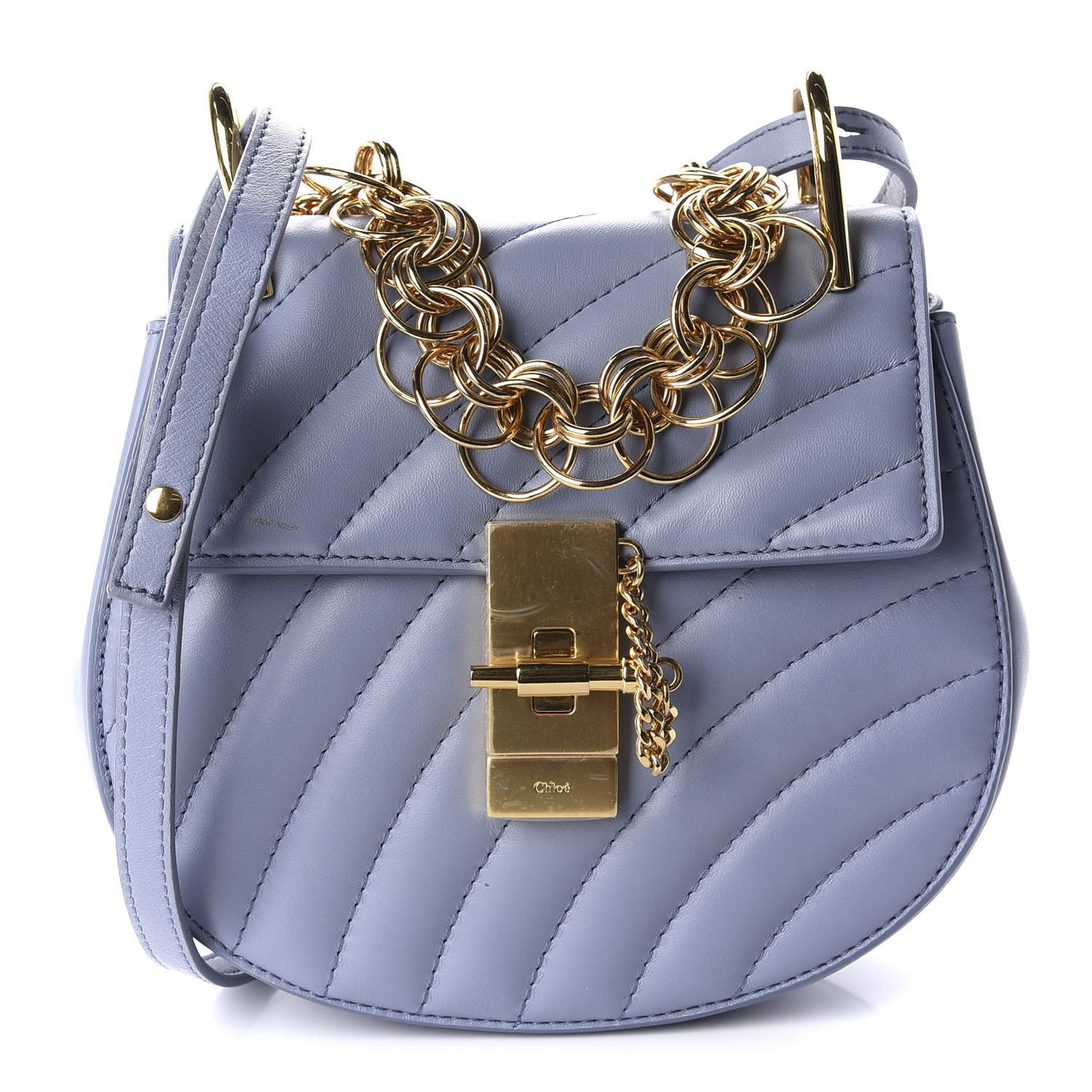 Calfskin Quilted Mini Drew Bijou Shoulder Bag Washed Blue