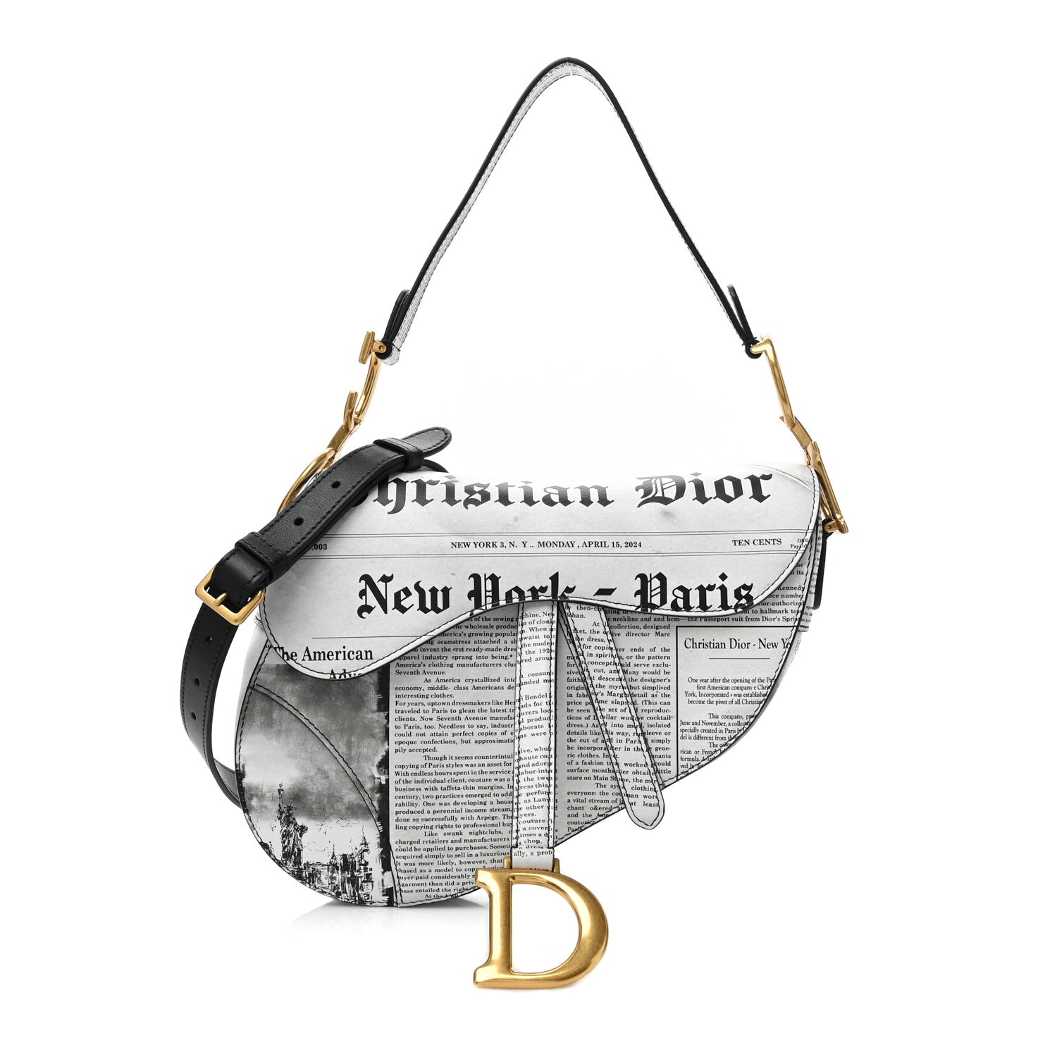 Christian Dior Calfskin Newspaper Printed Saddle Bag With Strap Black White 1 of 10