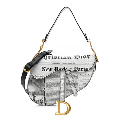 Christian Dior Calfskin Newspaper Printed Saddle Bag With Strap Black White 1 of 10