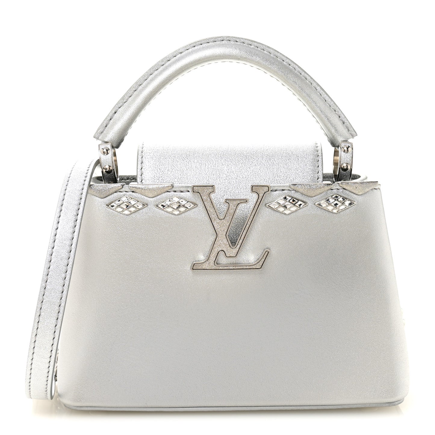 Lambskin Strass Mini Capucines  Silver