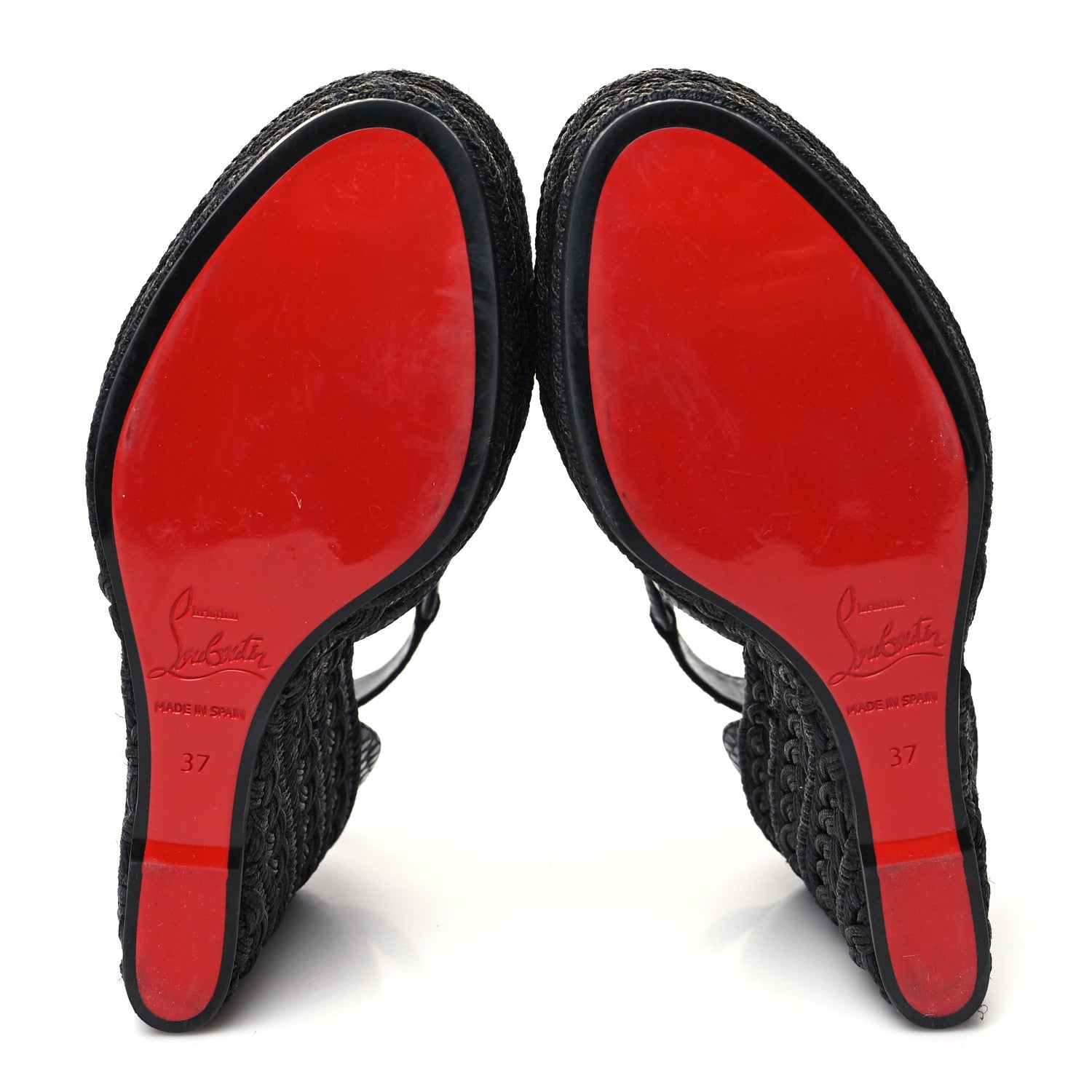 Christian Louboutin Cotton Braided Calfskin Bodrum 110 Wedge Sandals 37 Black 5 of 8