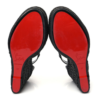 Christian Louboutin Cotton Braided Calfskin Bodrum 110 Wedge Sandals 37 Black 5 of 8