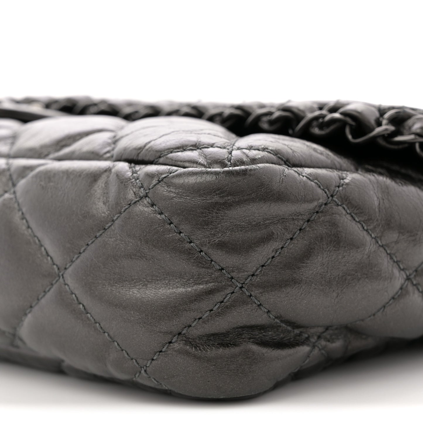 Metallic Calfskin Quilted Medium Chain Me Flap Grey