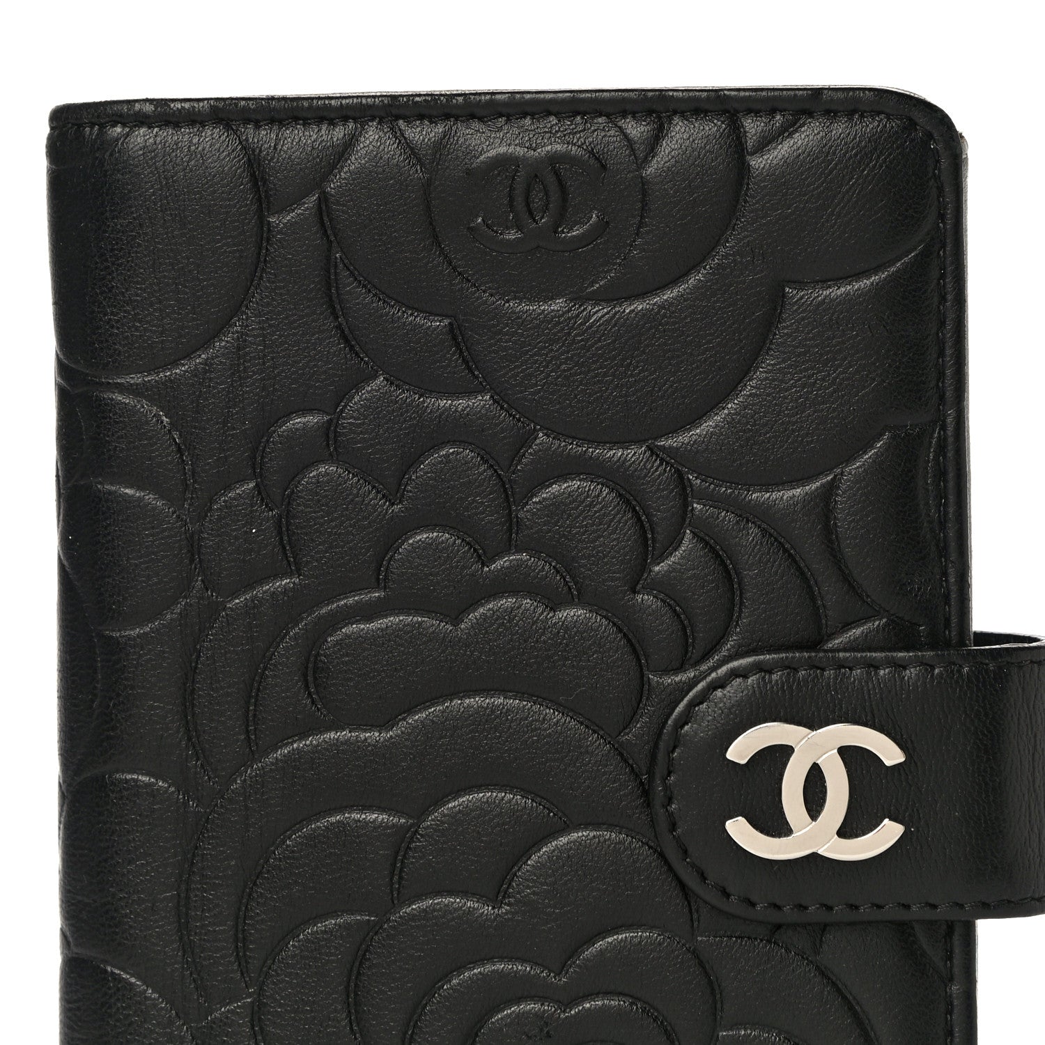 Chanel Lambskin Camellia Embossed Zipped Pocket Wallet Black 8 of 20
