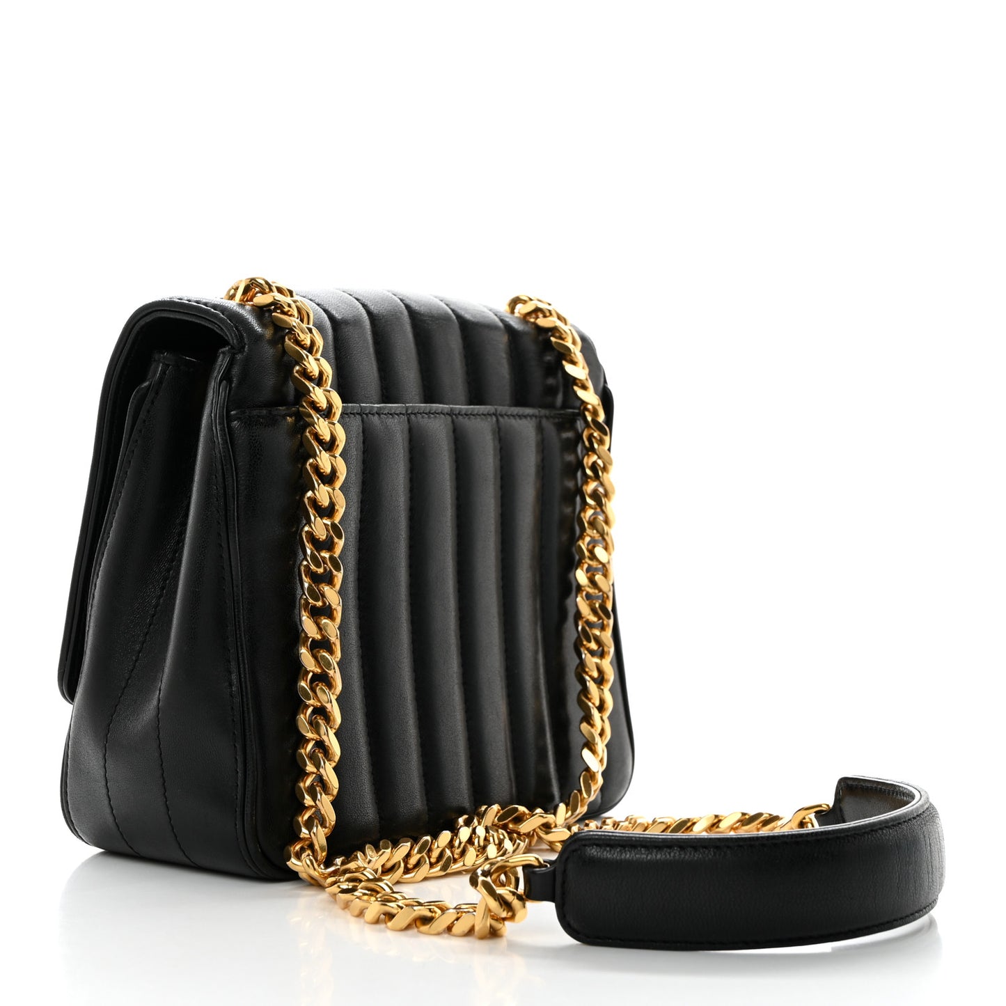 Lambskin Matelasse Monogram Medium Vicky Chain Bag Black