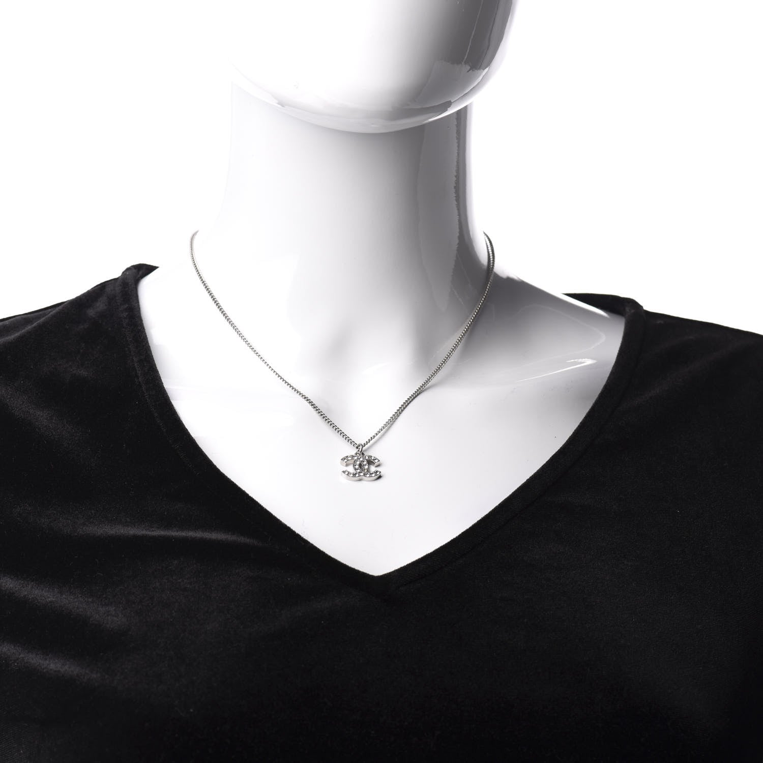 Chanel Crystal Timeless CC Necklace Silver 2 of 5