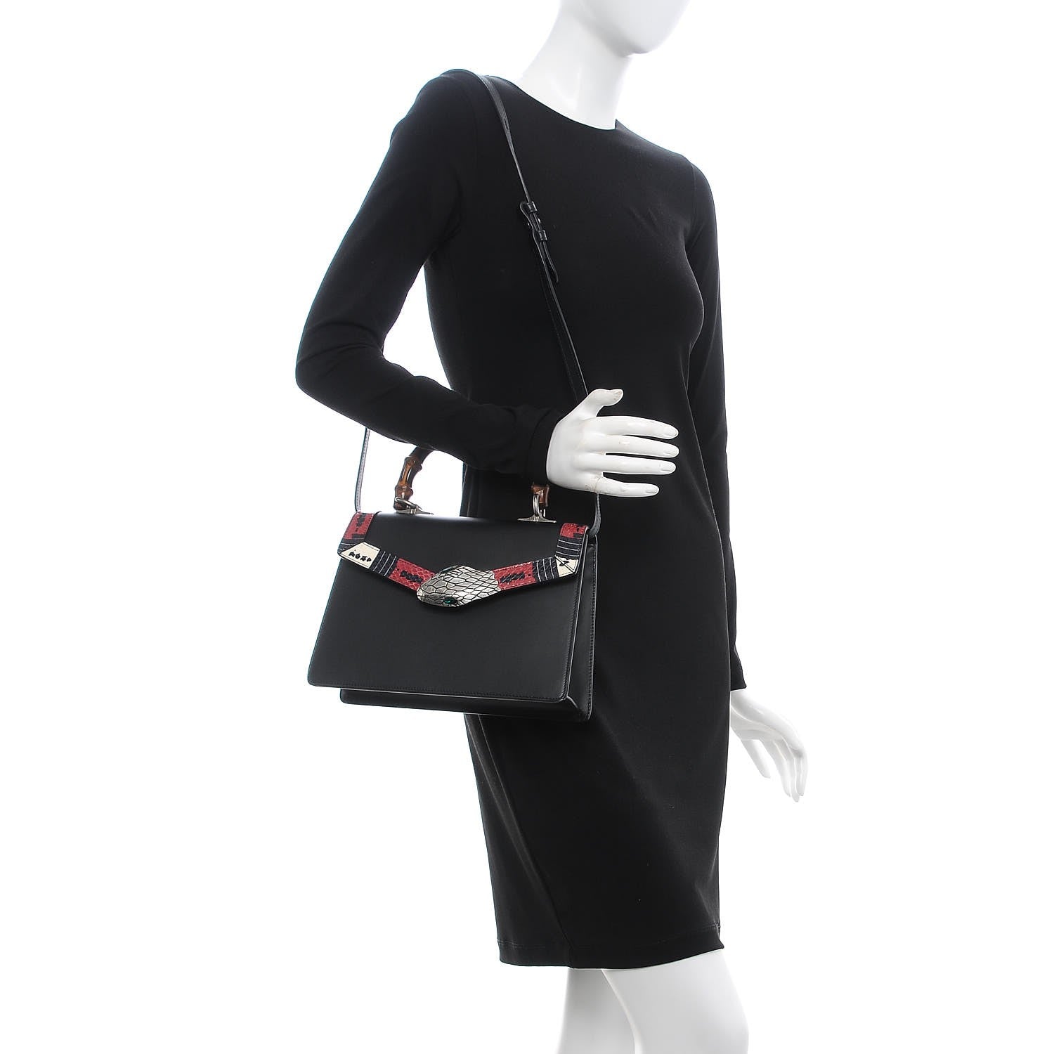 Gucci Calfskin Snakeskin Small Lilith Top Handle Bag Black 2 of 10