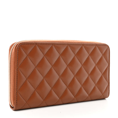 Chanel Lambskin Quilted Studded CC Large Gusset Zip Around Wallet Light Brown 3 of 16