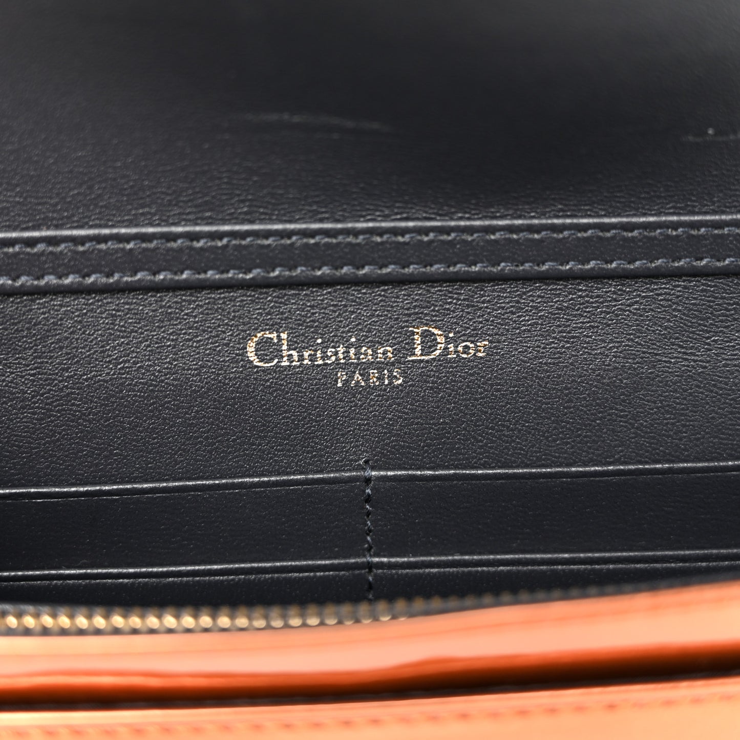Metallic Patent Micro-Cannage Diorama Wallet on Chain Pouch Orange