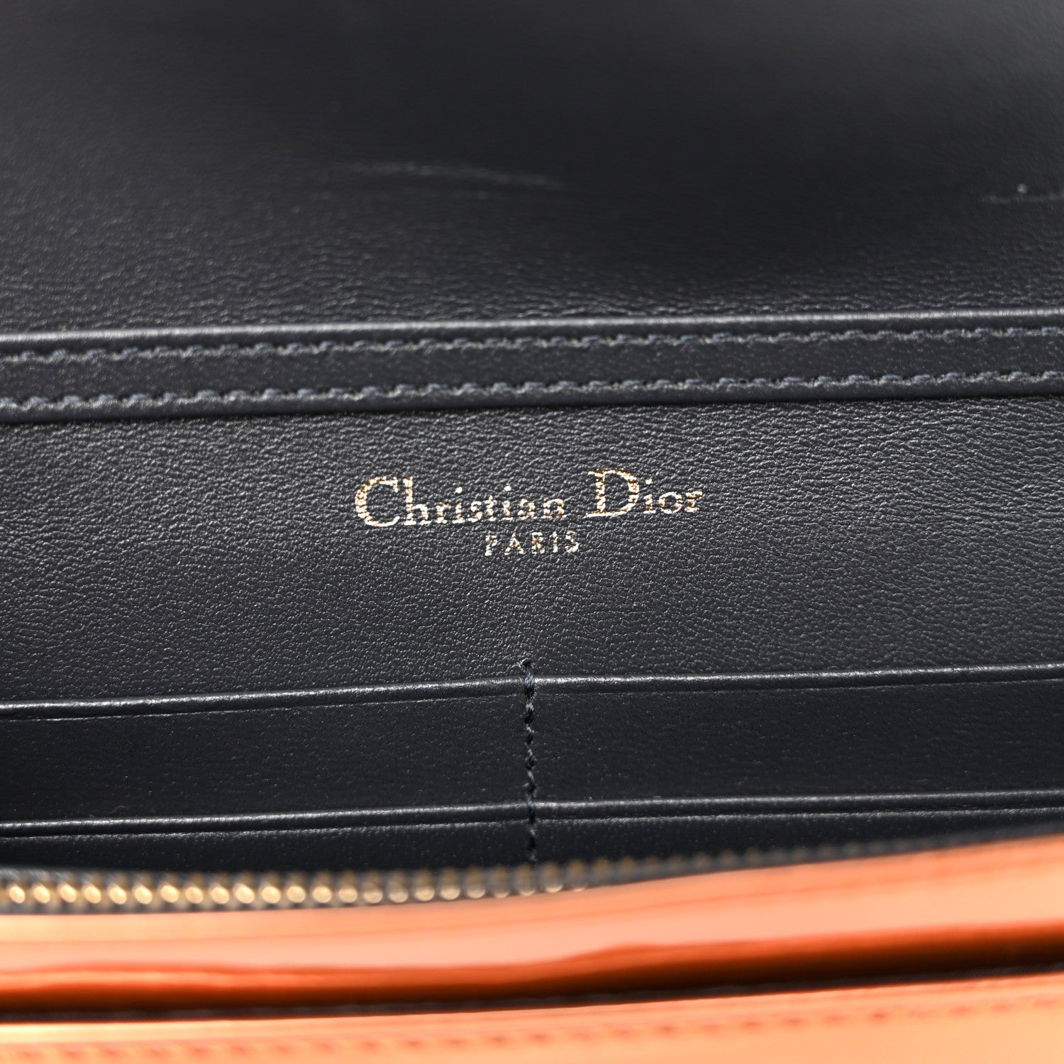 Christian Dior Metallic Patent Micro-Cannage Diorama Wallet on Chain Pouch Orange 6 of 11