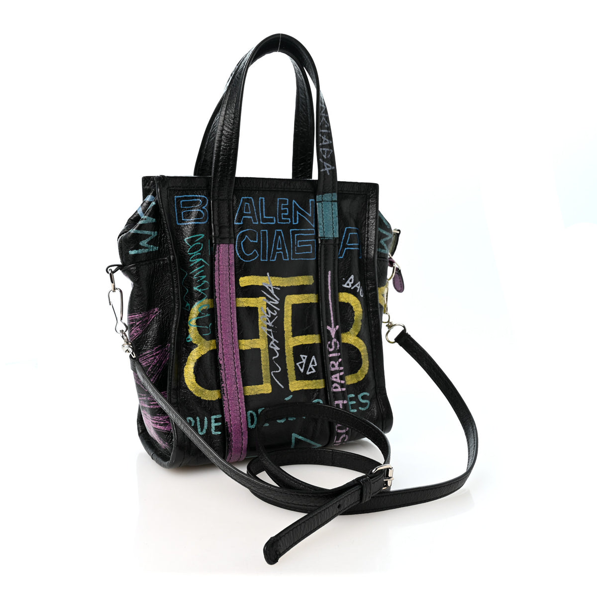 Balenciaga Agneau Arena Graffiti All Over XS Bazar Shopper Tote Black Multicolor 3 of 11