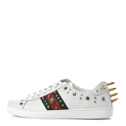 Gucci Mens Calfskin Web Studded Ace Sneakers 9.5 White 1 of 9