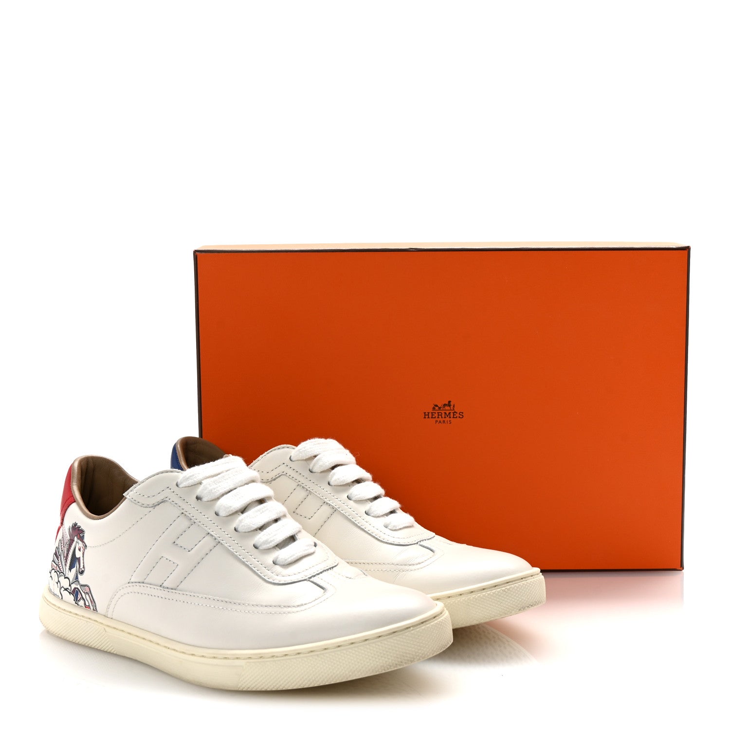 Hermes Calfskin Pegase Pop Womens Quicker Sneakers 36.5 White Multicolor 10 of 10