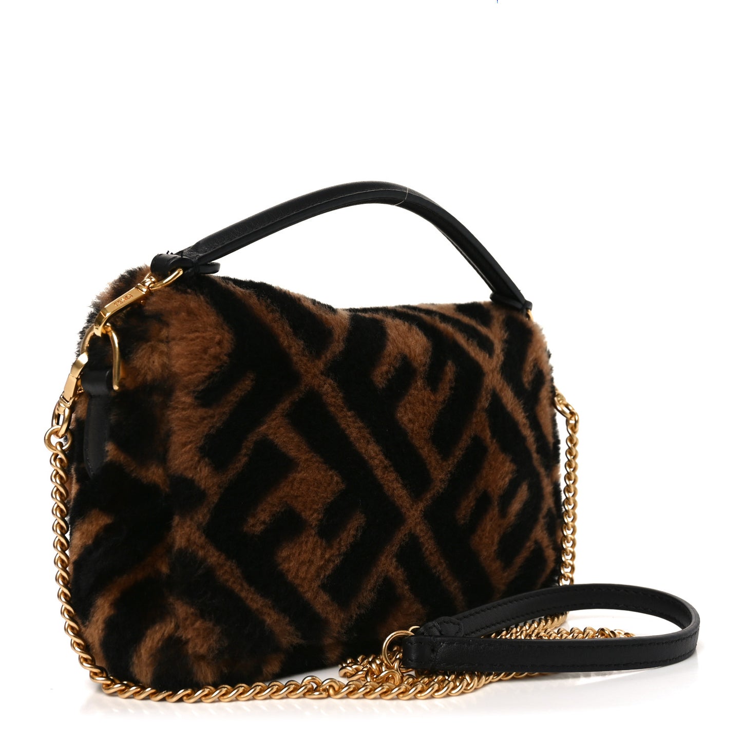 Shearling Vitello Dolce Macro FF 1974 Mini Baguette Tobacco Black