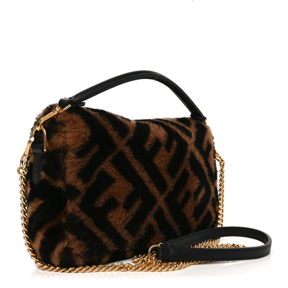 Fendi Shearling Vitello Dolce Macro FF 1974 Mini Baguette Tobacco Black 3 of 10