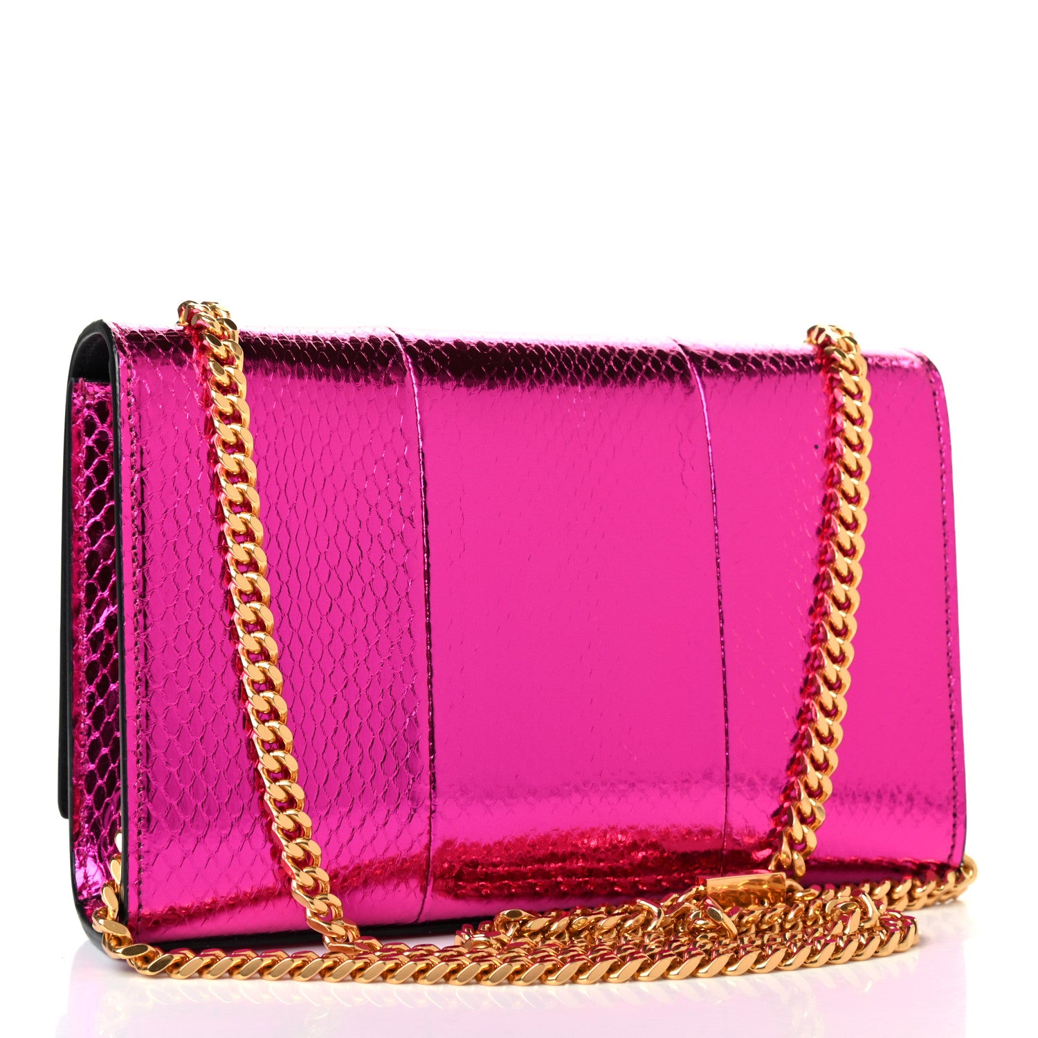 Saint Laurent Metallic Snakeskin Small Classic Monogram Kate Satchel Shiny Fuxia 2 of 4