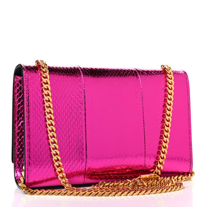 Saint Laurent Metallic Snakeskin Small Classic Monogram Kate Satchel Shiny Fuxia 2 of 4