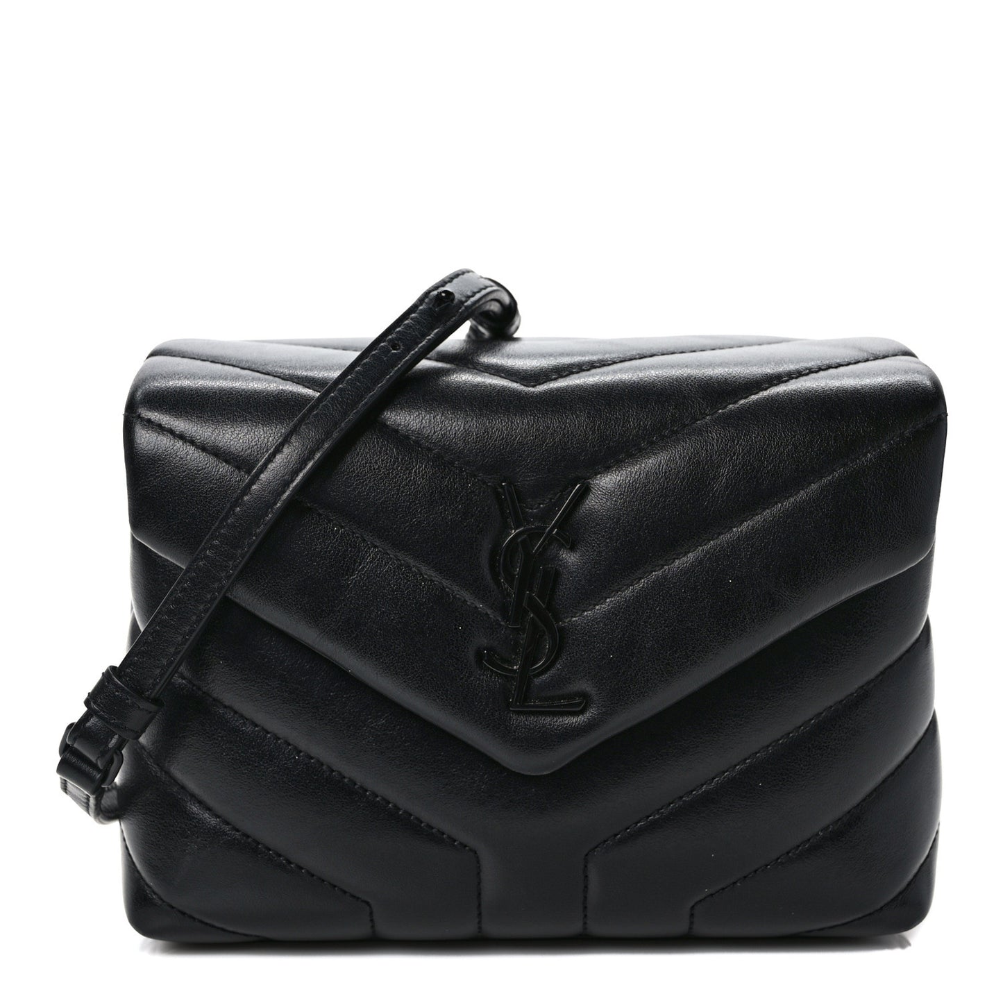 Calfskin Y Quilted Monogram Monochrome Toy Loulou Crossbody Bag Black