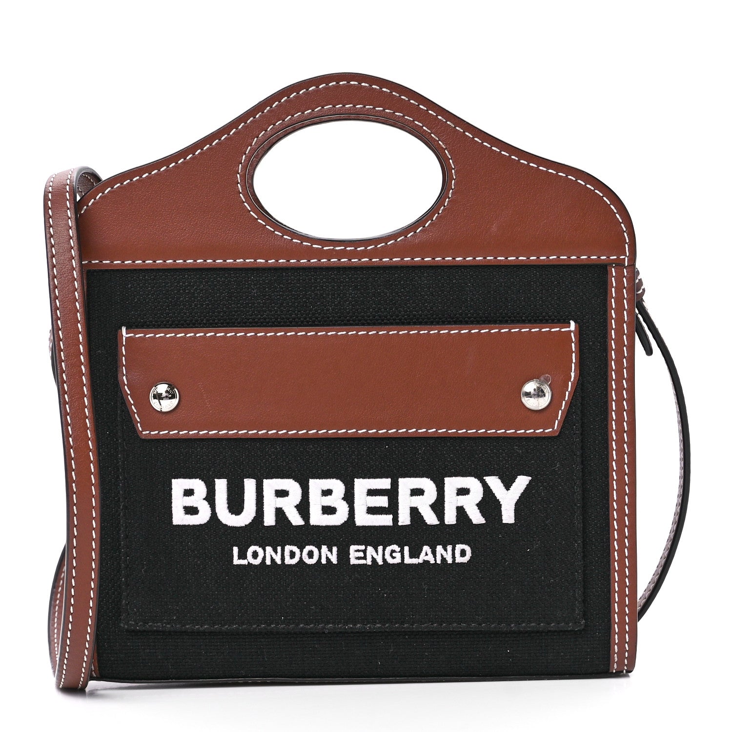 Burberry Smooth Calfskin Canvas Two Tone Micro Pocket Bag Navy Tan 1 of 10