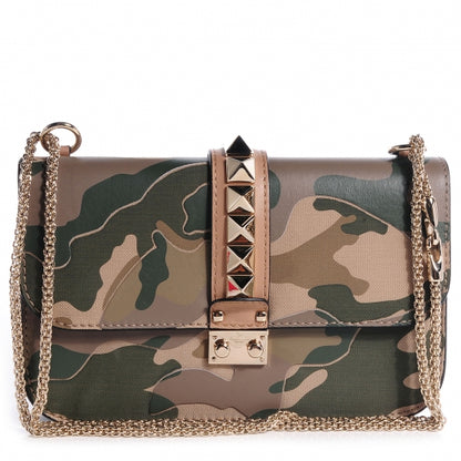 Valentino Garavani Nappa Canvas Camouflage Medium Glam Lock Rockstud Flap Green 1 of 8