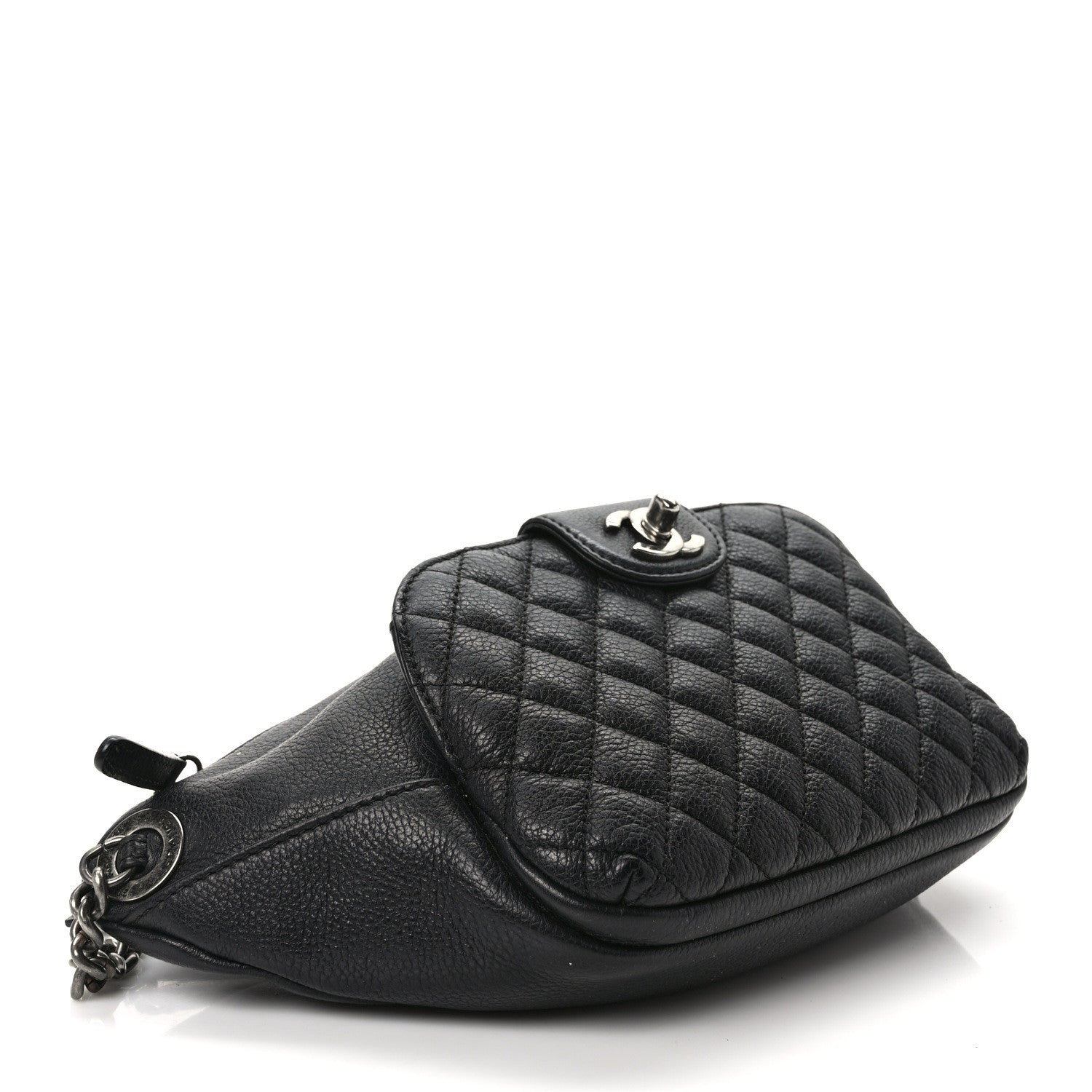 Chanel Grained Calfskin Quilted Casual Rock Waist Bag Fanny Pack Black 4 of 9