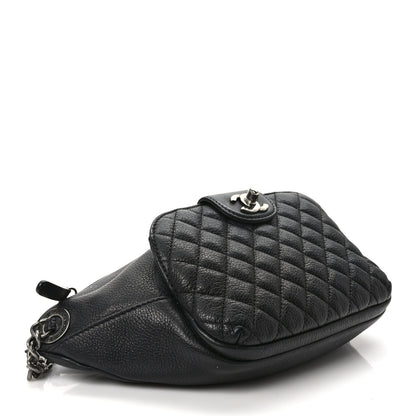 Chanel Grained Calfskin Quilted Casual Rock Waist Bag Fanny Pack Black 4 of 9
