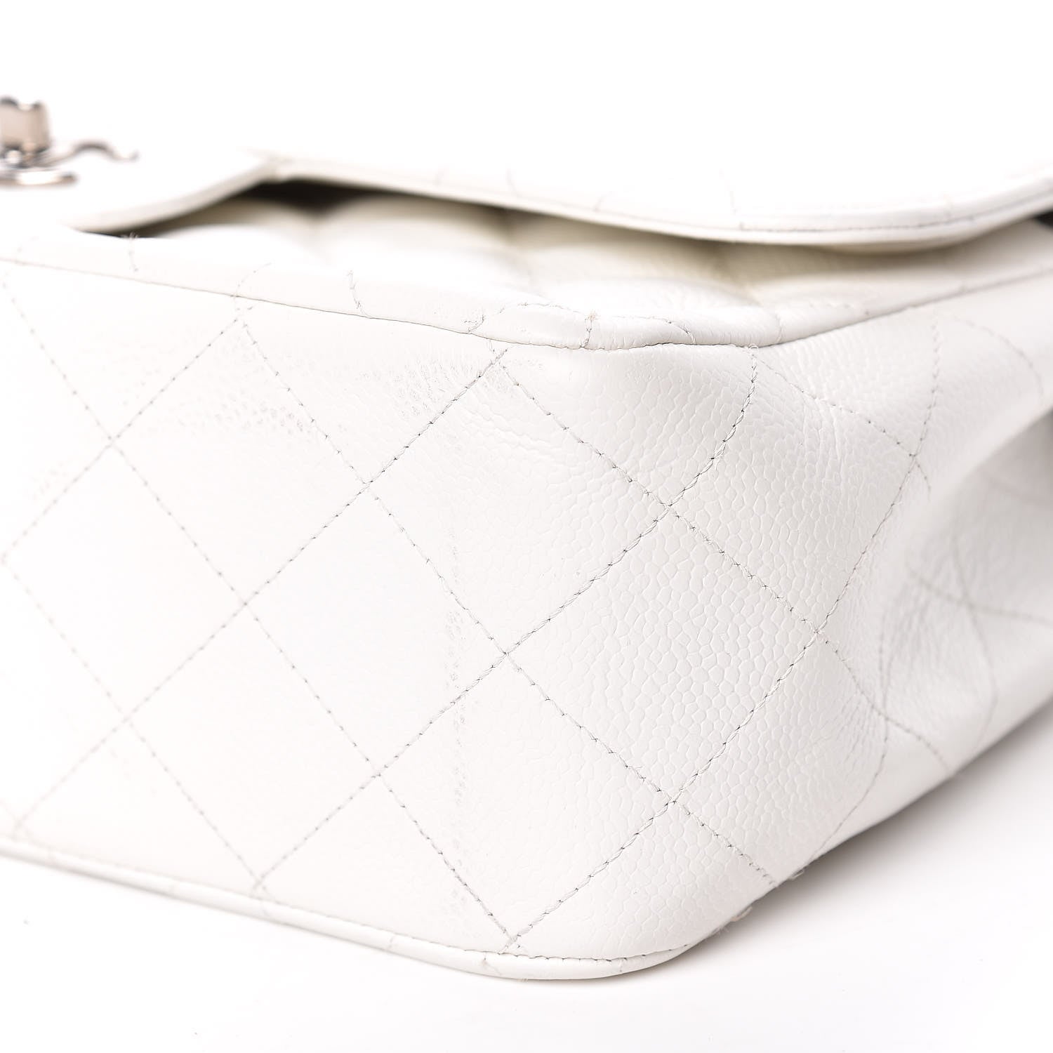 Chanel Caviar Quilted Jumbo Double Flap White 10 of 22