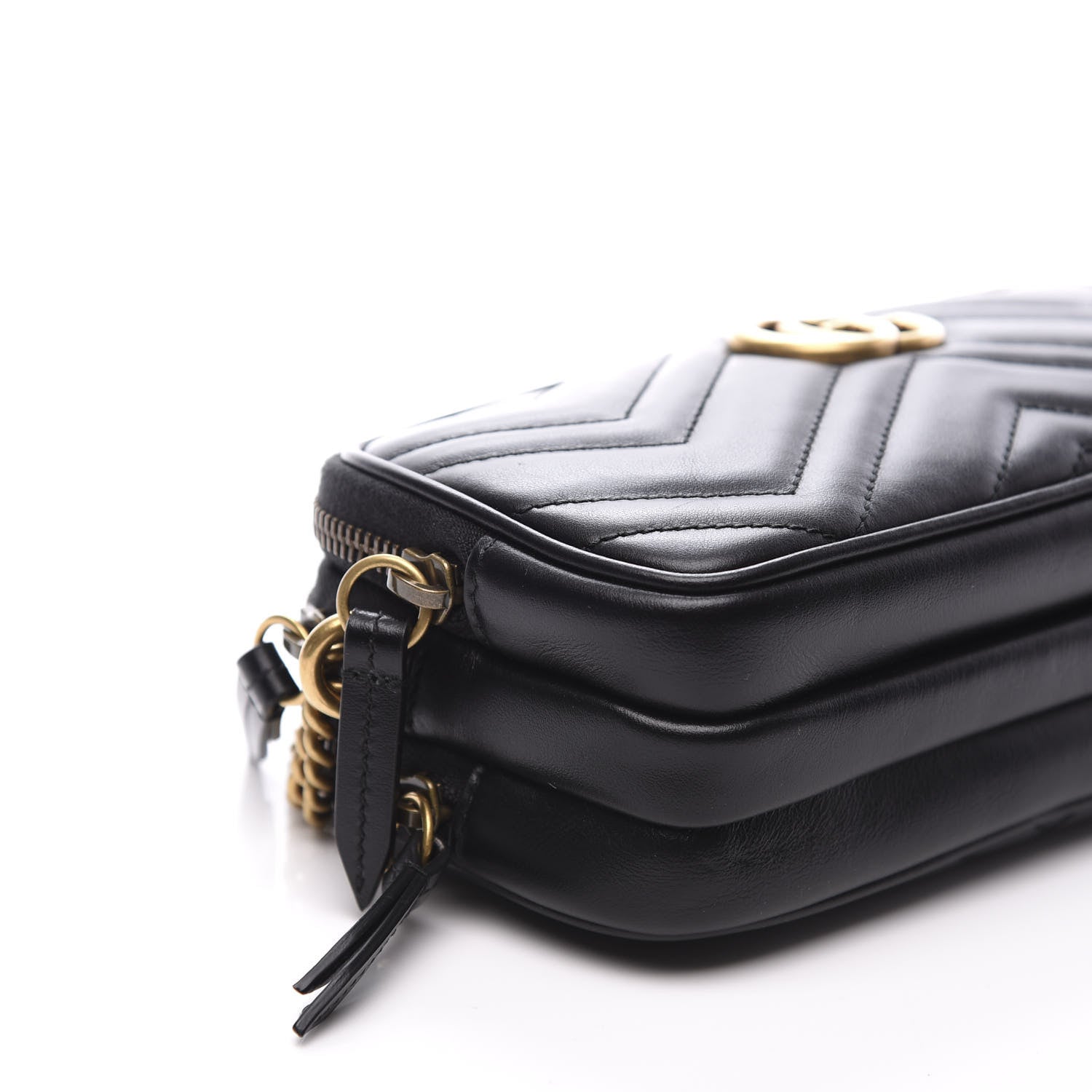 Gucci Calfskin Matelasse Mini GG Marmont Chain Crossbody Bag Black 9 of 10