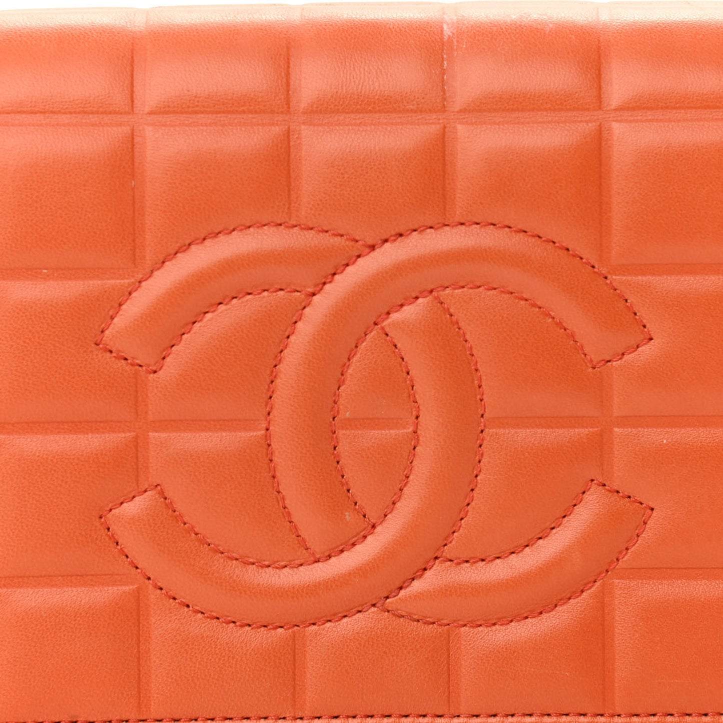 Lambskin Quilted CC Chocolate Bar Flap Orange