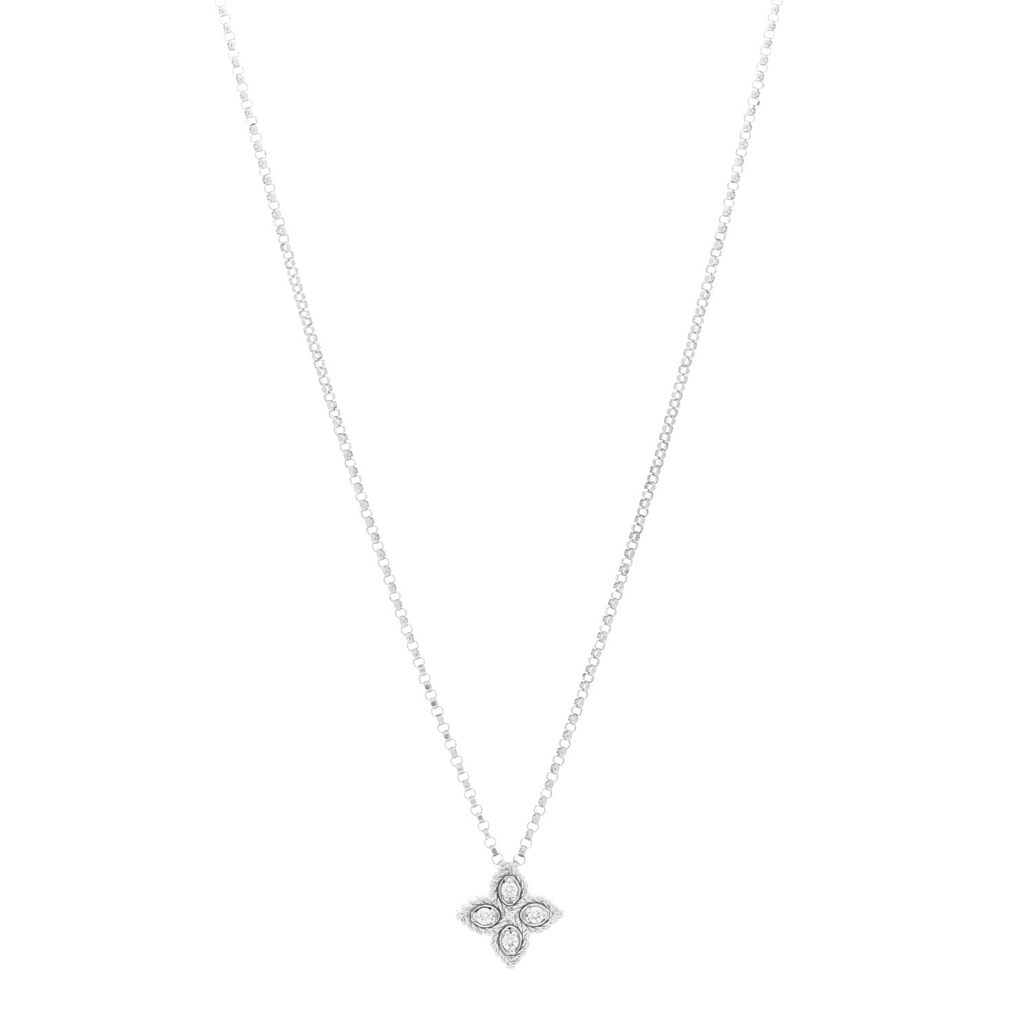 Roberto Coin 18K White Gold Diamond Small Princess Flower Pendant Necklace 1 of 4
