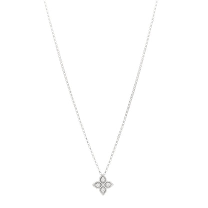 Roberto Coin 18K White Gold Diamond Small Princess Flower Pendant Necklace 1 of 4