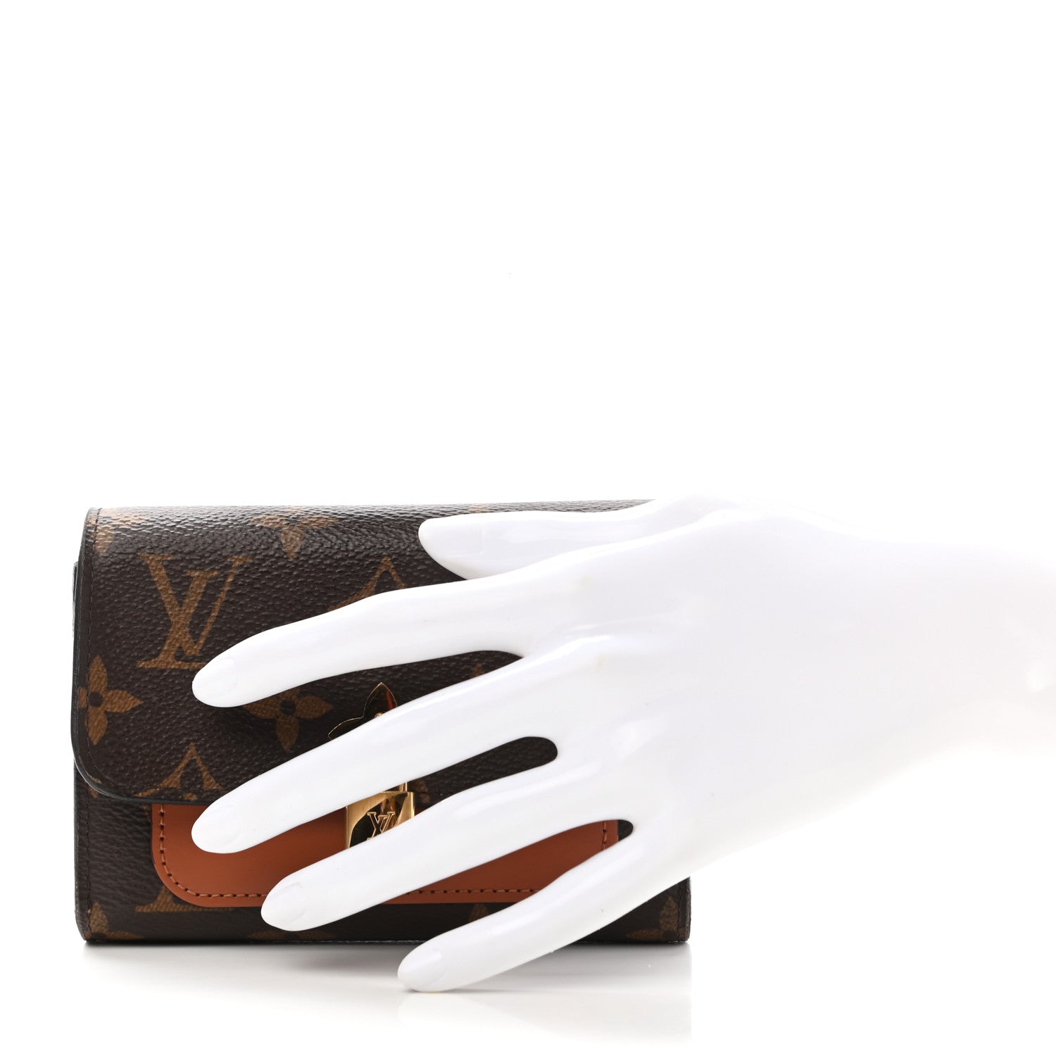 Louis Vuitton Monogram Flower Lock Compact Wallet Caramel 2 of 10