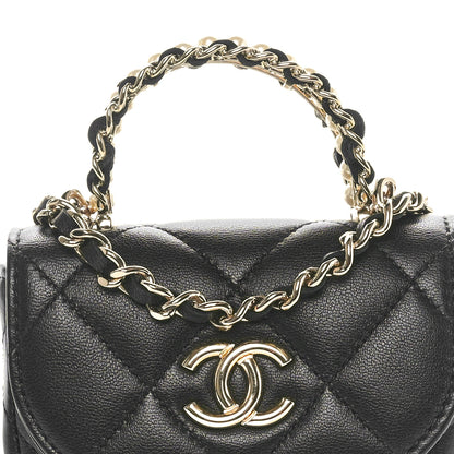 Chanel Lambskin Quilted Pearl Top Handle Clutch With Chain Black 4 of 11