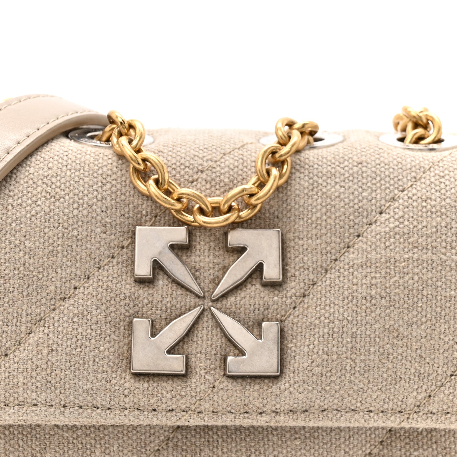 Off-White Linen Diagonal Quilted Jackhammer 17 Shoulder Bag Beige 8 of 12