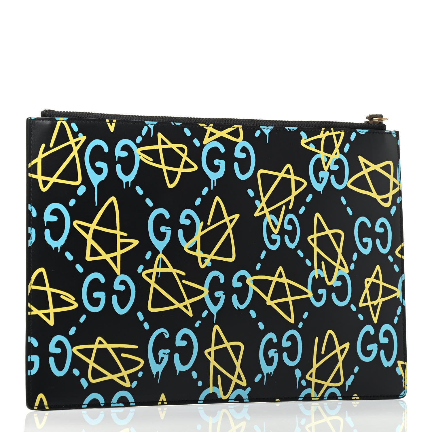 Gucci Calfskin GucciGhost Print Pouch Black New Acquamarine 2 of 3
