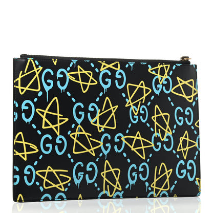Gucci Calfskin GucciGhost Print Pouch Black New Acquamarine 2 of 3