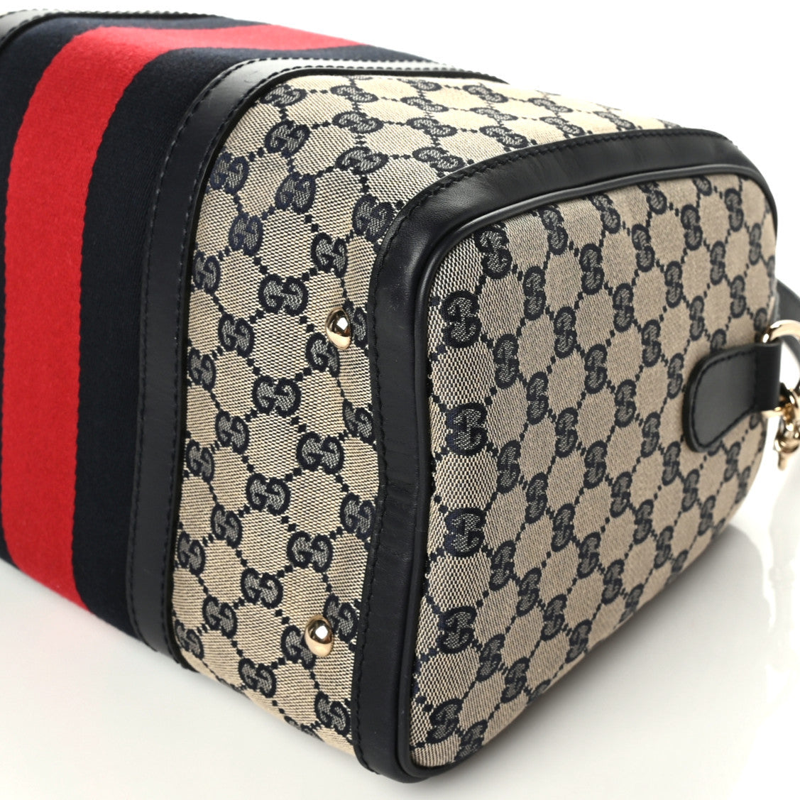 Monogram Selleria Calfskin Vintage Web Medium Boston Beige Blue