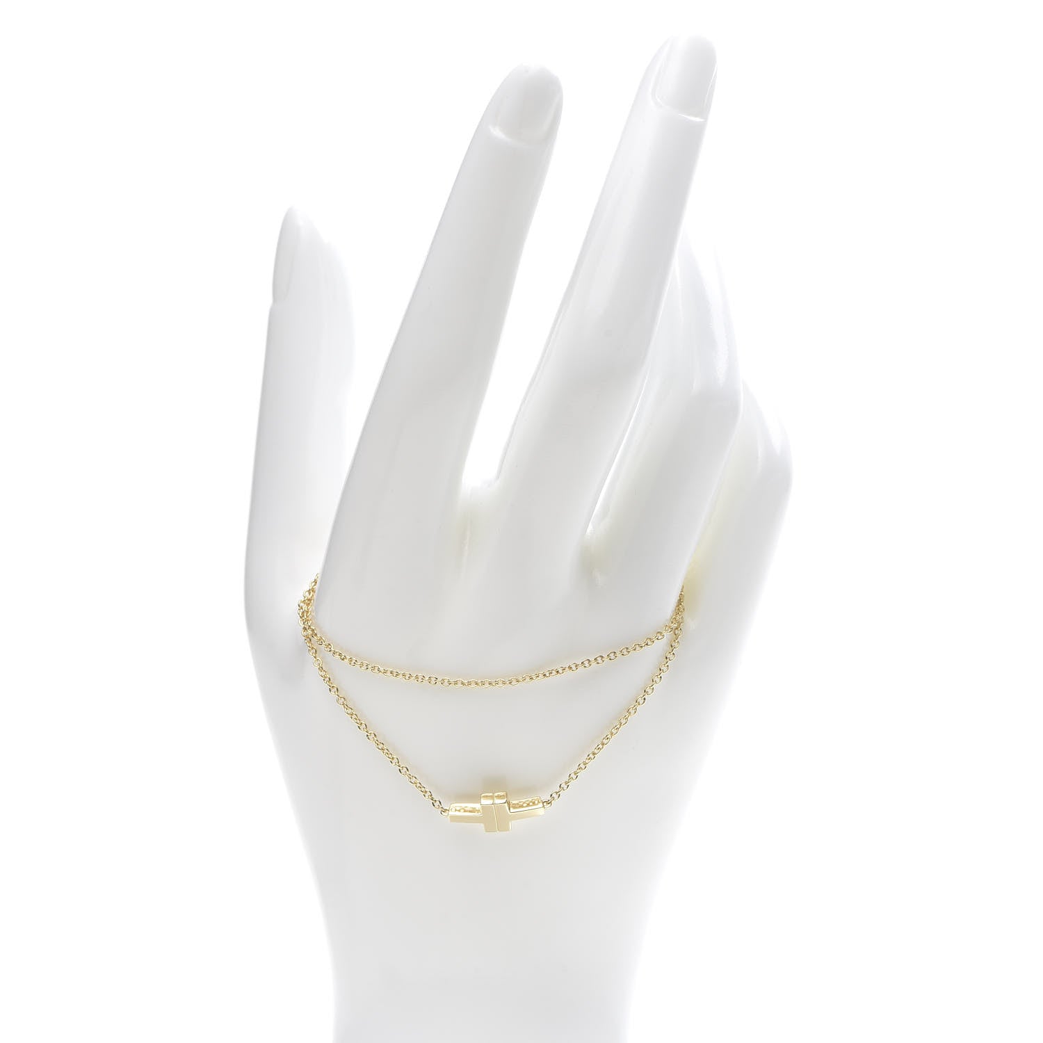 Tiffany 18K Yellow Gold T Double Chain Bracelet 2 of 5