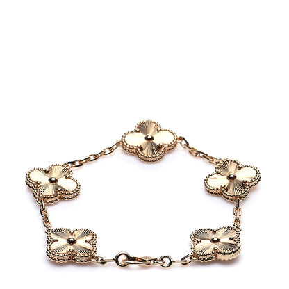 Van Cleef & Arpels 18K Yellow Gold 5 Motifs Guilloche Vintage Alhambra Bracelet 3 of 9