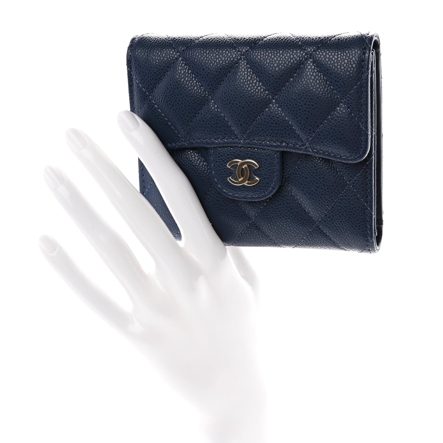 Caviar Quilted Compact Flap Wallet Navy
