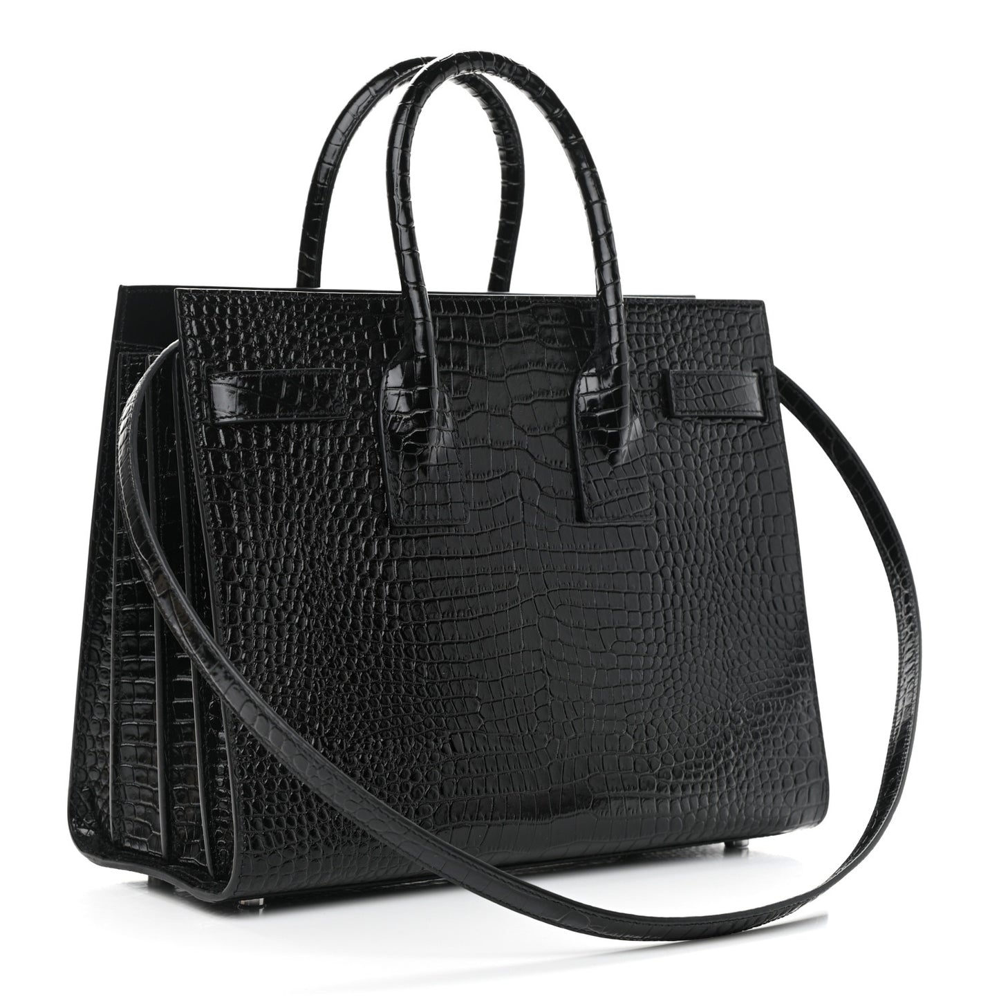 Calfskin Crocodile Embossed Small Sac de Jour Black