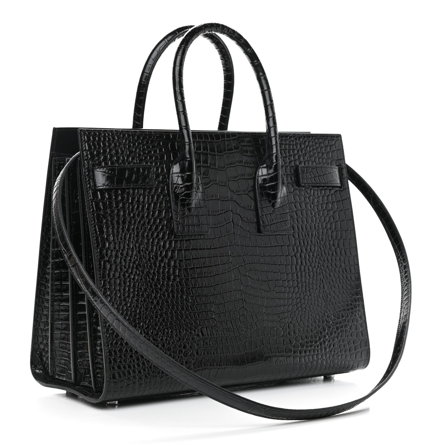 Saint Laurent Calfskin Crocodile Embossed Small Sac de Jour Black 3 of 10