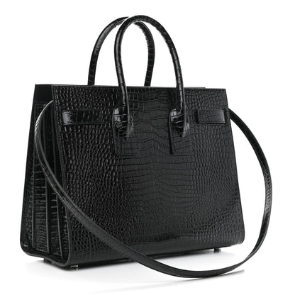 Saint Laurent Calfskin Crocodile Embossed Small Sac de Jour Black 3 of 10