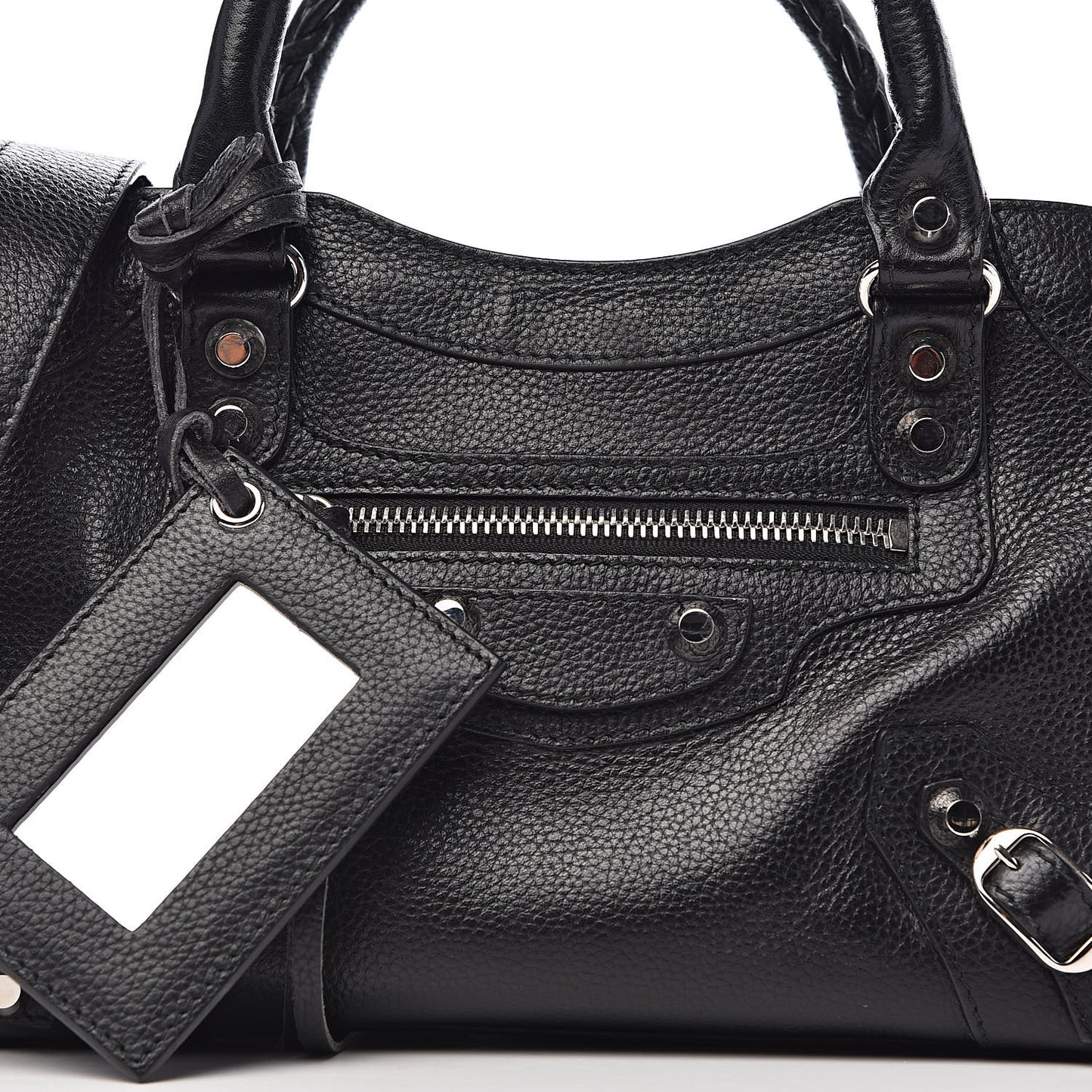 Grained Calfskin Classic Silver Hardware Mini City Black